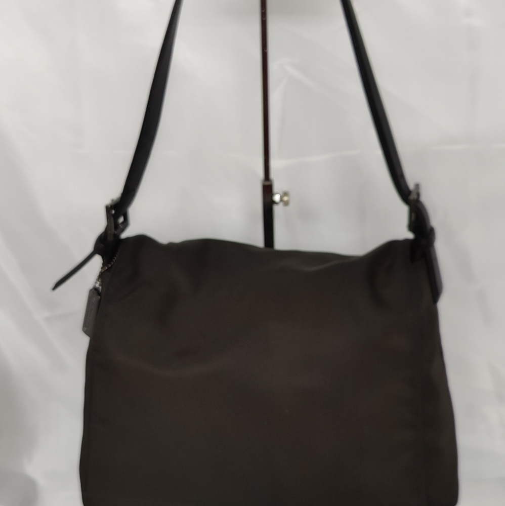 RARE Vintage Coach Mercer 7424 Deep Green To Black Nylon With Leather Accents
